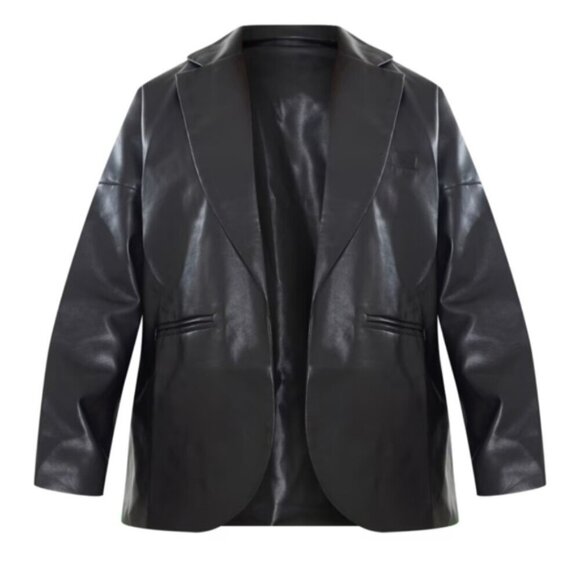 PrettyLittleThing women's size 12 black faux Leather oversize Dad Blazer NWT - Picture 9 of 10